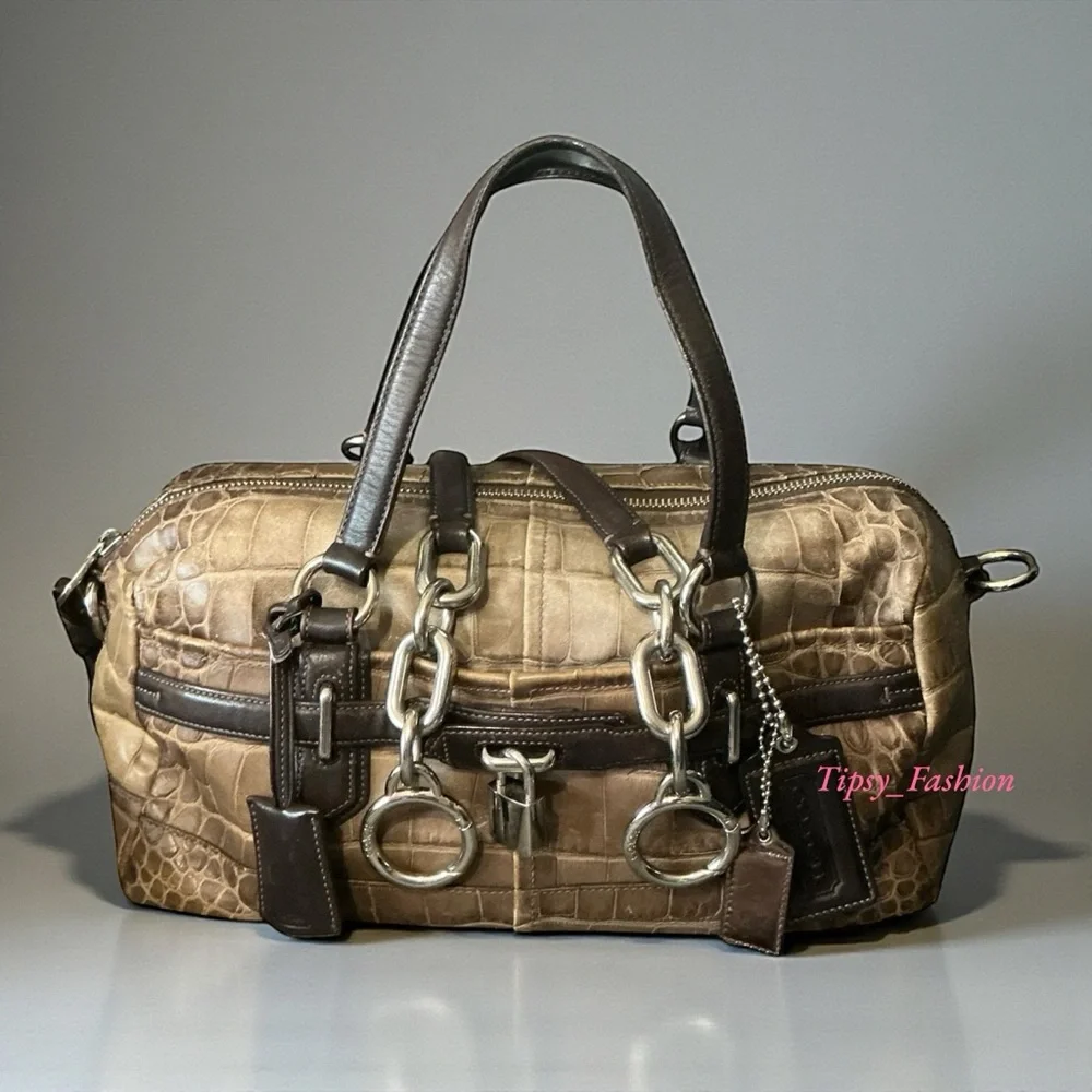 Coach Chelsea Embossed Croc Reese Satchel Style 18020 Brown Tan Leather